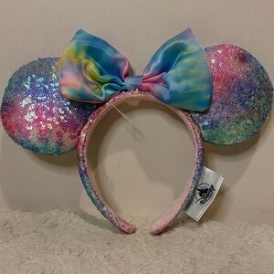Disney Parks- NWOT Pastel Sequin Tie Dye Minnie Mouse Ears- Adult One Size